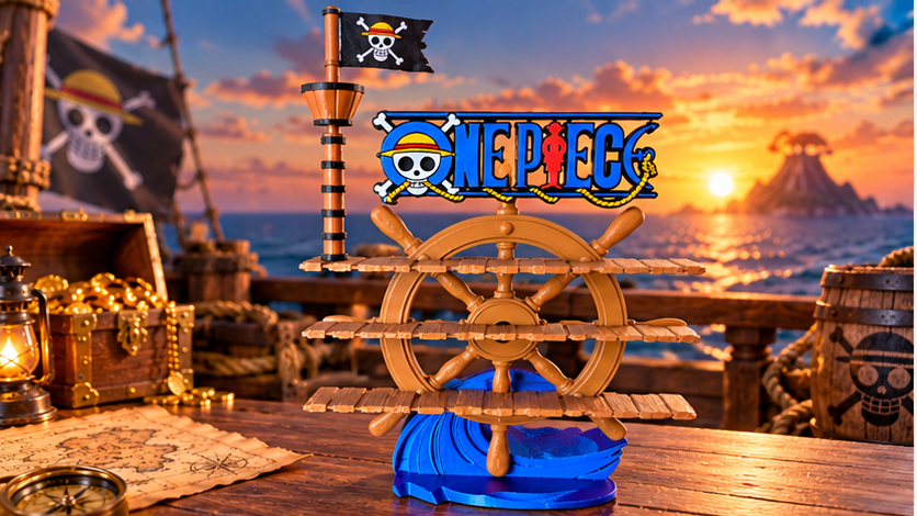 Expositor pirata para figuras Funko Pop – timón con 3 baldas